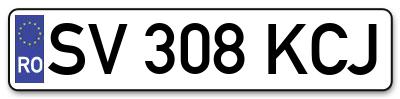 Placuta inmatriculare numar auto  SV-308-KCJ, SV 308 KCJ, SV308KCJ
