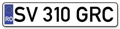 Placuta inmatriculare numar auto  SV-310-GRC, SV 310 GRC, SV310GRC
