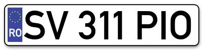 Placuta inmatriculare numar auto  SV-311-PIO, SV 311 PIO, SV311PIO