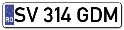 Placuta inmatriculare numar auto  SV-314-GDM, SV 314 GDM, SV314GDM