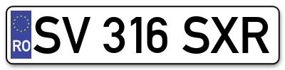 Placuta inmatriculare numar auto  SV-316-SXR, SV 316 SXR, SV316SXR