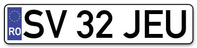 Placuta inmatriculare numar auto  SV-32-JEU, SV 32 JEU, SV32JEU