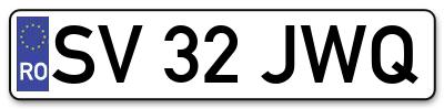 Placuta inmatriculare numar auto  SV-32-JWQ, SV 32 JWQ, SV32JWQ