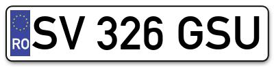 Placuta inmatriculare numar auto  SV-326-GSU, SV 326 GSU, SV326GSU