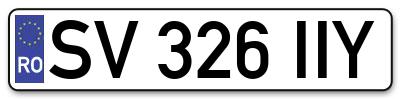 Placuta inmatriculare numar auto  SV-326-IIY, SV 326 IIY, SV326IIY