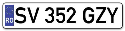 Placuta inmatriculare numar auto  SV-352-GZY, SV 352 GZY, SV352GZY