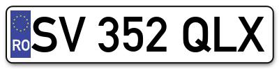 Placuta inmatriculare numar auto  SV-352-QLX, SV 352 QLX, SV352QLX