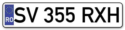 Placuta inmatriculare numar auto  SV-355-RXH, SV 355 RXH, SV355RXH
