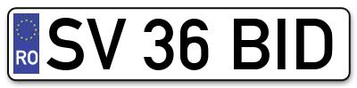 Placuta inmatriculare numar auto  SV-36-BID, SV 36 BID, SV36BID