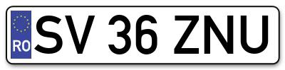 Placuta inmatriculare numar auto  SV-36-ZNU, SV 36 ZNU, SV36ZNU