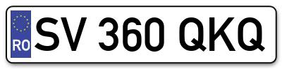 Placuta inmatriculare numar auto  SV-360-QKQ, SV 360 QKQ, SV360QKQ