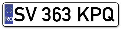Placuta inmatriculare numar auto  SV-363-KPQ, SV 363 KPQ, SV363KPQ