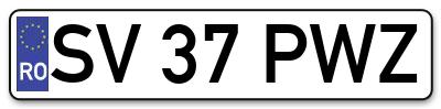Placuta inmatriculare numar auto  SV-37-PWZ, SV 37 PWZ, SV37PWZ