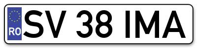 Placuta inmatriculare numar auto  SV-38-IMA, SV 38 IMA, SV38IMA