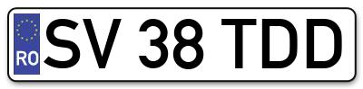Placuta inmatriculare numar auto  SV-38-TDD, SV 38 TDD, SV38TDD
