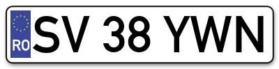 Placuta inmatriculare numar auto  SV-38-YWN, SV 38 YWN, SV38YWN