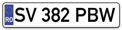 Placuta inmatriculare numar auto  SV-382-PBW, SV 382 PBW, SV382PBW