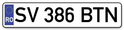 Placuta inmatriculare numar auto  SV-386-BTN, SV 386 BTN, SV386BTN