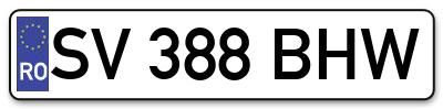 Placuta inmatriculare numar auto  SV-388-BHW, SV 388 BHW, SV388BHW