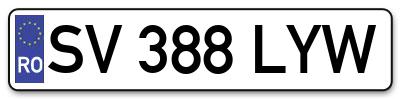 Placuta inmatriculare numar auto  SV-388-LYW, SV 388 LYW, SV388LYW
