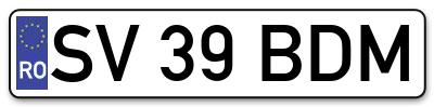 Placuta inmatriculare numar auto  SV-39-BDM, SV 39 BDM, SV39BDM