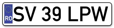 Placuta inmatriculare numar auto  SV-39-LPW, SV 39 LPW, SV39LPW