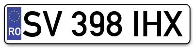 Placuta inmatriculare numar auto  SV-398-IHX, SV 398 IHX, SV398IHX