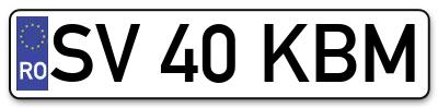 Placuta inmatriculare numar auto  SV-40-KBM, SV 40 KBM, SV40KBM