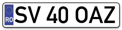 Placuta inmatriculare numar auto  SV-40-OAZ, SV 40 OAZ, SV40OAZ