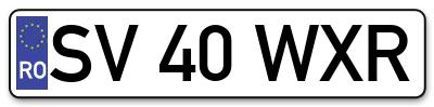 Placuta inmatriculare numar auto  SV-40-WXR, SV 40 WXR, SV40WXR