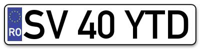Placuta inmatriculare numar auto  SV-40-YTD, SV 40 YTD, SV40YTD