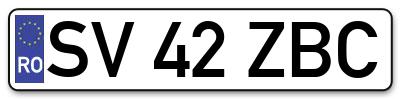 Placuta inmatriculare numar auto  SV-42-ZBC, SV 42 ZBC, SV42ZBC