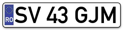 Placuta inmatriculare numar auto  SV-43-GJM, SV 43 GJM, SV43GJM