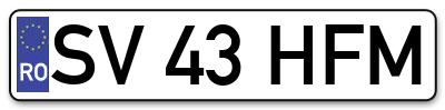 Placuta inmatriculare numar auto  SV-43-HFM, SV 43 HFM, SV43HFM
