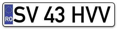 Placuta inmatriculare numar auto  SV-43-HVV, SV 43 HVV, SV43HVV