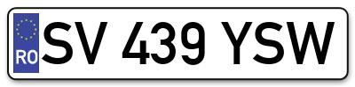 Placuta inmatriculare numar auto  SV-439-YSW, SV 439 YSW, SV439YSW