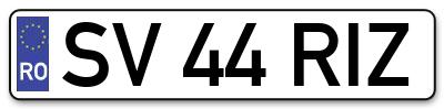 Placuta inmatriculare numar auto  SV-44-RIZ, SV 44 RIZ, SV44RIZ