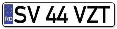 Placuta inmatriculare numar auto  SV-44-VZT, SV 44 VZT, SV44VZT