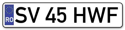 Placuta inmatriculare numar auto  SV-45-HWF, SV 45 HWF, SV45HWF
