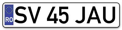 Placuta inmatriculare numar auto  SV-45-JAU, SV 45 JAU, SV45JAU