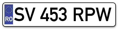 Placuta inmatriculare numar auto  SV-453-RPW, SV 453 RPW, SV453RPW
