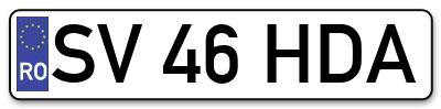 Placuta inmatriculare numar auto  SV-46-HDA, SV 46 HDA, SV46HDA