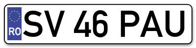 Placuta inmatriculare numar auto  SV-46-PAU, SV 46 PAU, SV46PAU