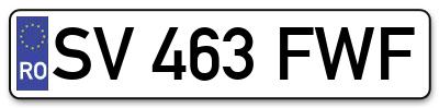 Placuta inmatriculare numar auto  SV-463-FWF, SV 463 FWF, SV463FWF