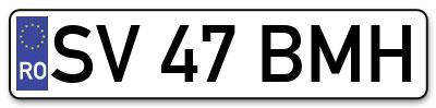 Placuta inmatriculare numar auto  SV-47-BMH, SV 47 BMH, SV47BMH