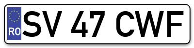 Placuta inmatriculare numar auto  SV-47-CWF, SV 47 CWF, SV47CWF