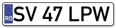 Placuta inmatriculare numar auto  SV-47-LPW, SV 47 LPW, SV47LPW
