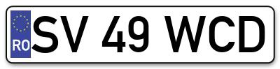 Placuta inmatriculare numar auto  SV-49-WCD, SV 49 WCD, SV49WCD