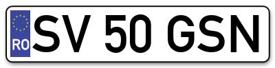 Placuta inmatriculare numar auto  SV-50-GSN, SV 50 GSN, SV50GSN