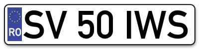 Placuta inmatriculare numar auto  SV-50-IWS, SV 50 IWS, SV50IWS